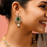 Emerald, Ruby & Diamond Statement Earrings with Pearl Drops