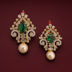 Emerald, Ruby & Diamond Statement Earrings with Pearl Drops