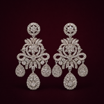 Ready to Ship - Statement Diamond-Look Floral Chandelier Earrings with Teardrop Drops