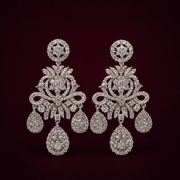 Ready to Ship - Statement Diamond-Look Floral Chandelier Earrings with Teardrop Drops