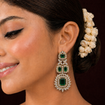 Emerald Green Statement Chandelier Earrings with Diamond-Look Stones