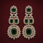 Emerald Green Statement Chandelier Earrings with Diamond-Look Stones
