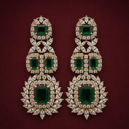 Emerald Green Statement Chandelier Earrings with Diamond-Look Stones