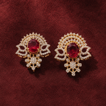 Ruby Red Statement Stud Earrings with White Stones