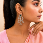 Ready to Ship - Emerald Green Stone Chandelier Earrings in White Polish