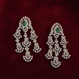 Ready to Ship - Emerald Green Stone Chandelier Earrings in White Polish