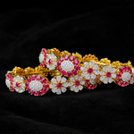 Traditional Ruby Diamond Look Floral Kada Bangle in 92.5 Silver