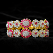 Traditional Ruby Diamond Look Floral Kada Bangle in 92.5 Silver