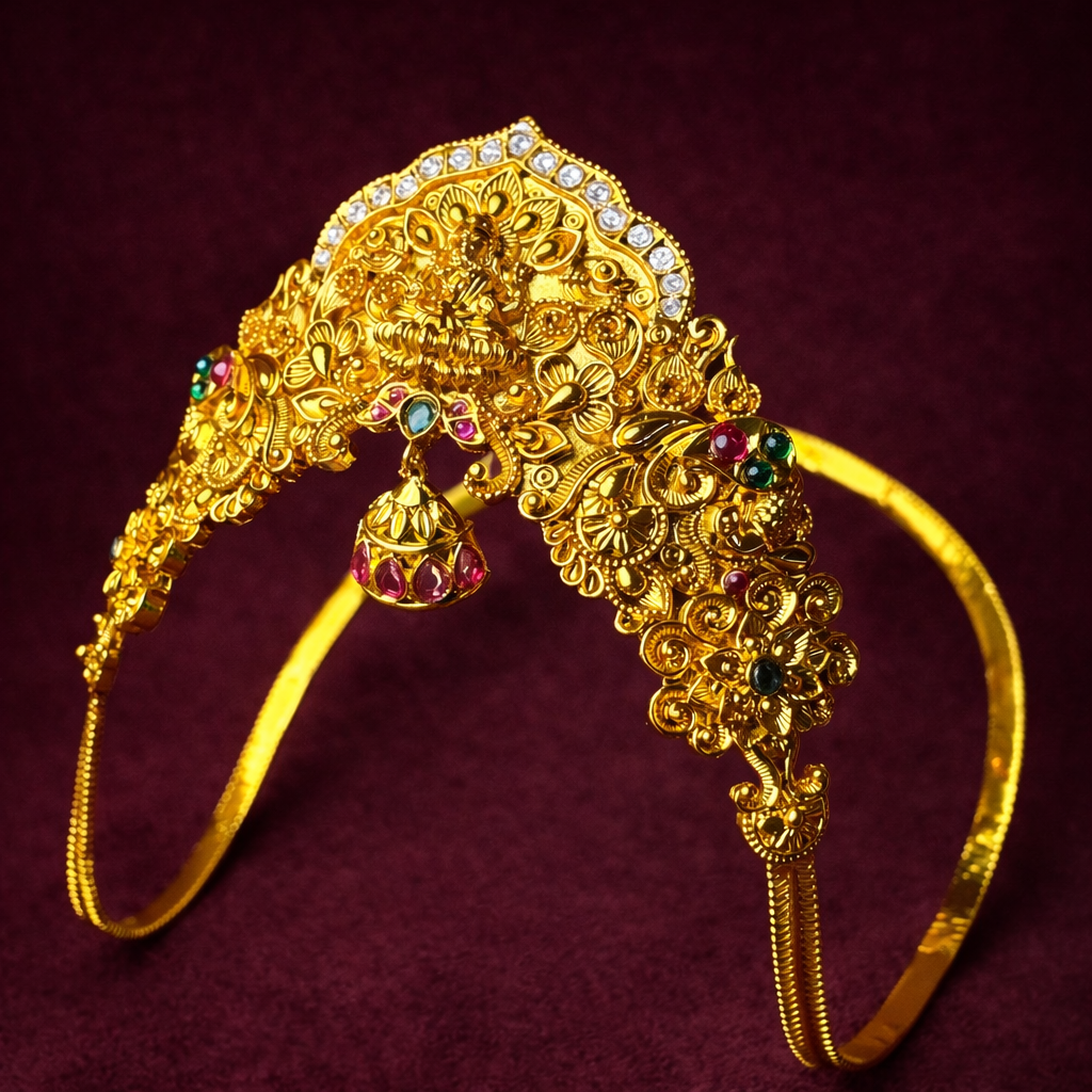 South Indian Temple Lakshmi Bajubandh Armlet in 925 Silver Gold Polish