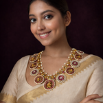 Ready to Ship - South Indian Necklace Doubles as Vaddanam Ruby Pearl Design