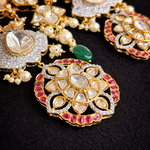 Traditional Ruby Emerald Polki Pearl Choker in 925 Silver Gold Polish