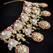 Traditional Ruby Emerald Polki Pearl Choker in 925 Silver Gold Polish