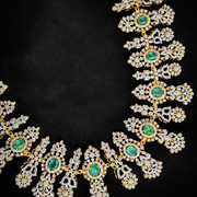 Emerald Diamond Look Bridal Haram Necklace in 925 Silver