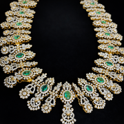 Emerald Diamond Look Bridal Haram Necklace in 925 Silver