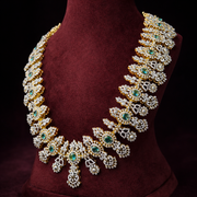 Emerald Diamond Look Bridal Haram Necklace in 925 Silver