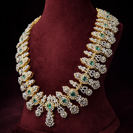 Emerald Diamond Look Bridal Haram Necklace in 925 Silver
