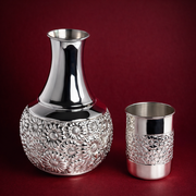 925 Silver Floral Engraved Water Pitcher and Glass Set