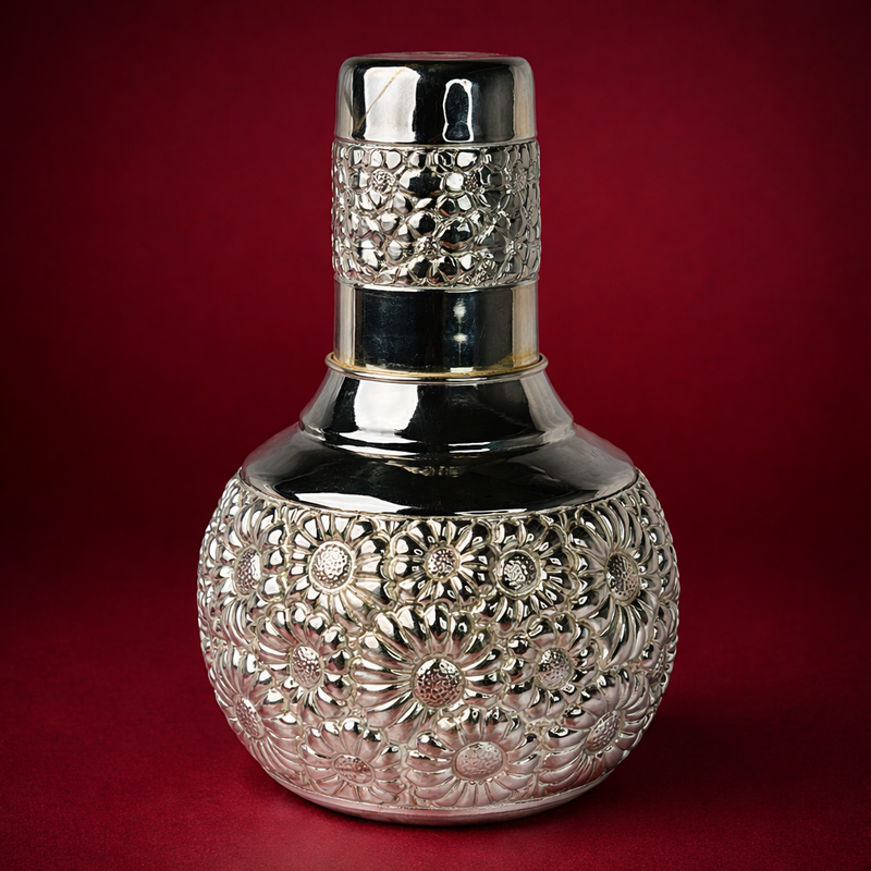 925 Silver Floral Engraved Water Pitcher and Glass Set