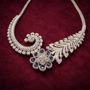 Blue Sapphire Floral Diamond Look Statement Necklace in 925 Silver