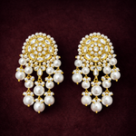 Gold Polki Diamond Look Pearl Drop Chandelier Earrings in 925 Silver