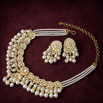 Gold Polki Diamond Look Pearl Drop Chandelier Earrings in 925 Silver