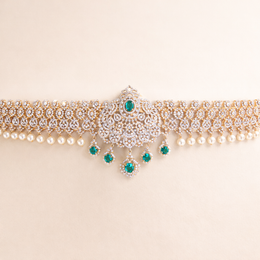 Diamond Look Hip Belt Emerald Pearl South Indian Bridal Vaddanam