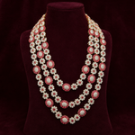 Ruby CZ Diamond Look Long Floral Haram Necklace in 925 Silver