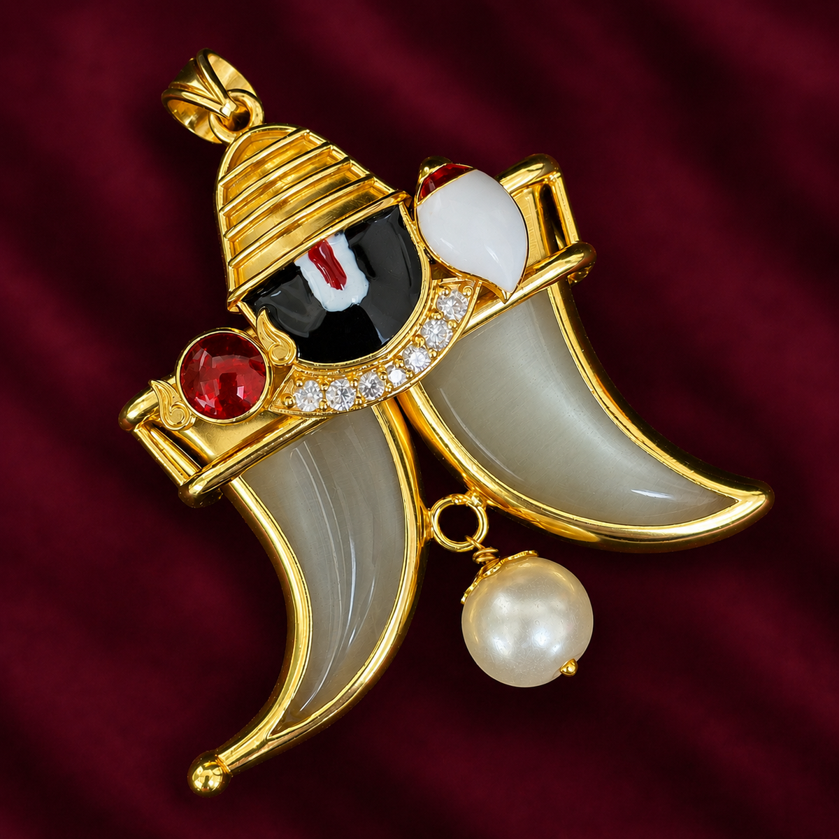 Traditional South Indian Tiger Claw Pendant in Gold Finish Silver