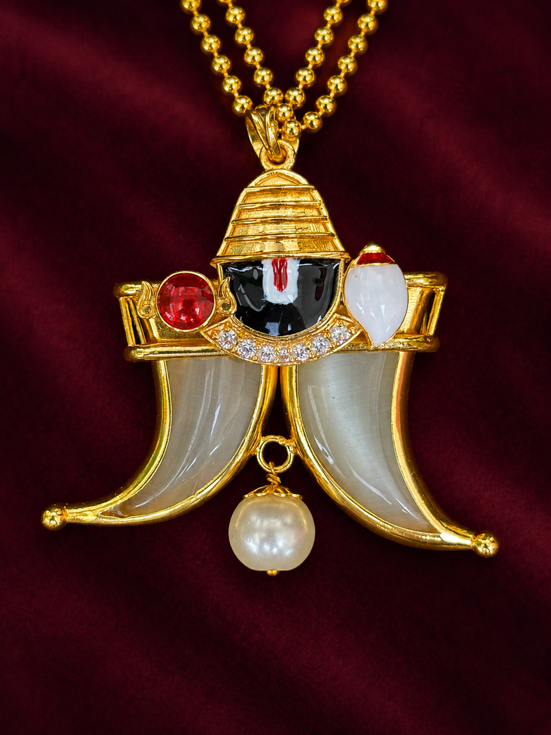 Traditional South Indian Tiger Claw Pendant in Gold Finish Silver