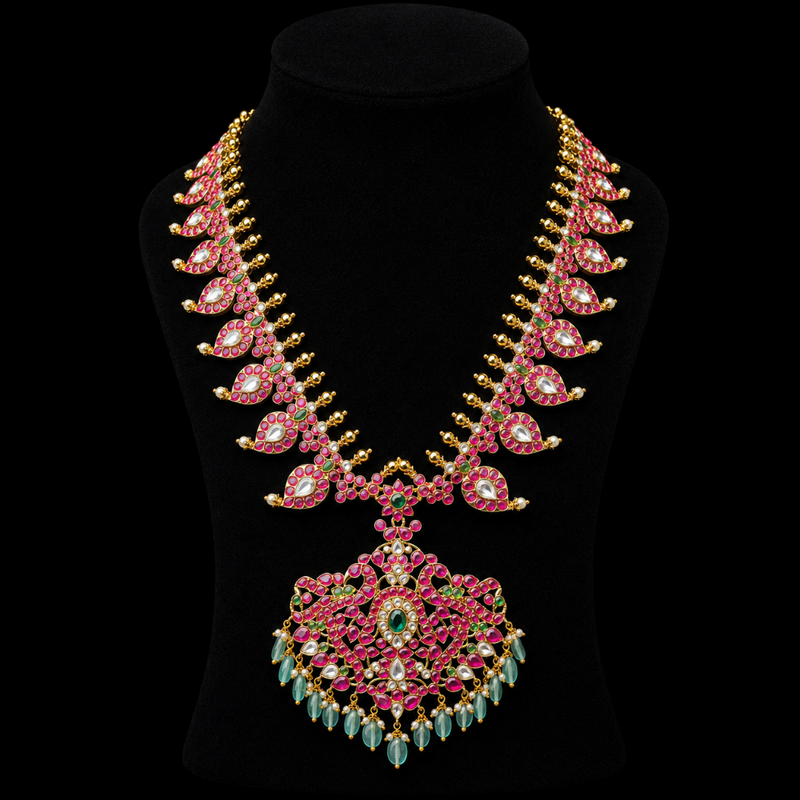 South Indian Mango Haram Necklace in 92.5 Silver