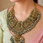 South Indian Temple Lakshmi Peacock Bridal Necklace in Pure Silver