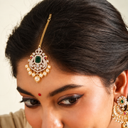 Emerald Peacock Mangtikka with Pearl Drops & Diamond-Style Stones