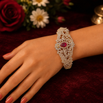Ruby Floral Bridal Kada Bracelet with Diamond Detailing