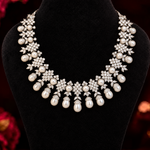 Pearl Drop Floral CZ Necklace in 92.5 Silver with White Stones