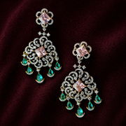 3 Line Diamond Look CZ Necklace + Earrings SET with Pink Sapphires