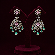 3 Line Diamond Look CZ Necklace + Earrings SET with Pink Sapphires