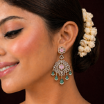 Diamond Look Pink Sapphire Emerald Drop Chandelier Earrings in Silver