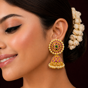 Antique & Kemp Stone Bridal 18k Gold Polish Jhumka Earrings
