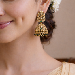 Divine Lakshmi Jhumka in Antique Temple Style with 18K Polish