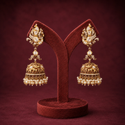 Temple Peacock Polki Look Jhumka Earrings with 18K Polish
