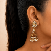 Temple Peacock Polki Look Jhumka Earrings with 18K Polish