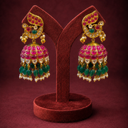 Peacock Motif Kundan Polki Look Jhumka Earrings Design
