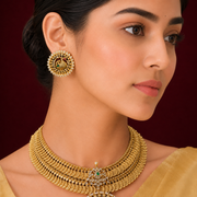 kasu necklace 2 line heavy with earrings