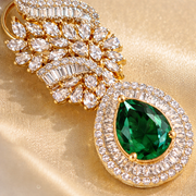 Emerald Diamond Drop Earrings in 925 Silver Gold Polish