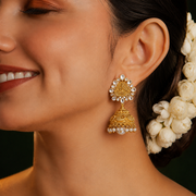 Goddess Lakshmi Nakshi Work Temple Jhumka Earrings with Polki
