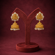 Goddess Lakshmi Nakshi Work Temple Jhumka Earrings with Polki
