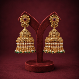 Divine South Indian Temple Pearl Jhumka Earrings