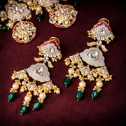Luxury Kundan Polki Bridal Choker Necklace + Earrings with Pearls