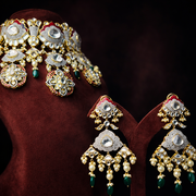 Luxury Kundan Polki Bridal Choker Necklace + Earrings with Pearls