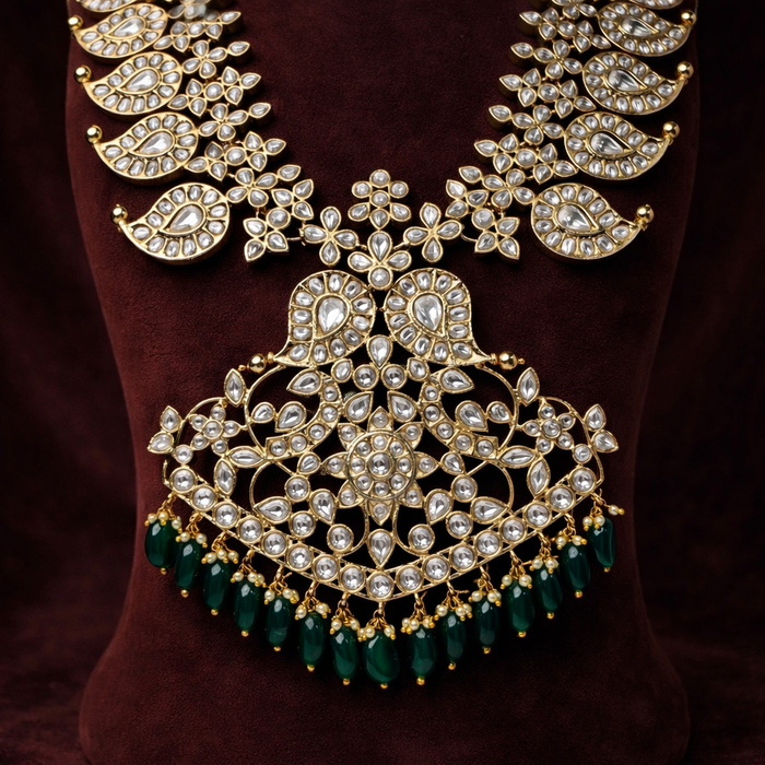 Reversible Mango Mala Haram Design with CZ Polki & 18K Gold Polish